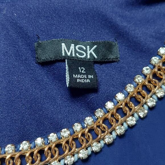 MSK Navy Blue Layered Chiffon Beaded Sleeveless Special Occasion Midi Dress - Picture 6 of 7